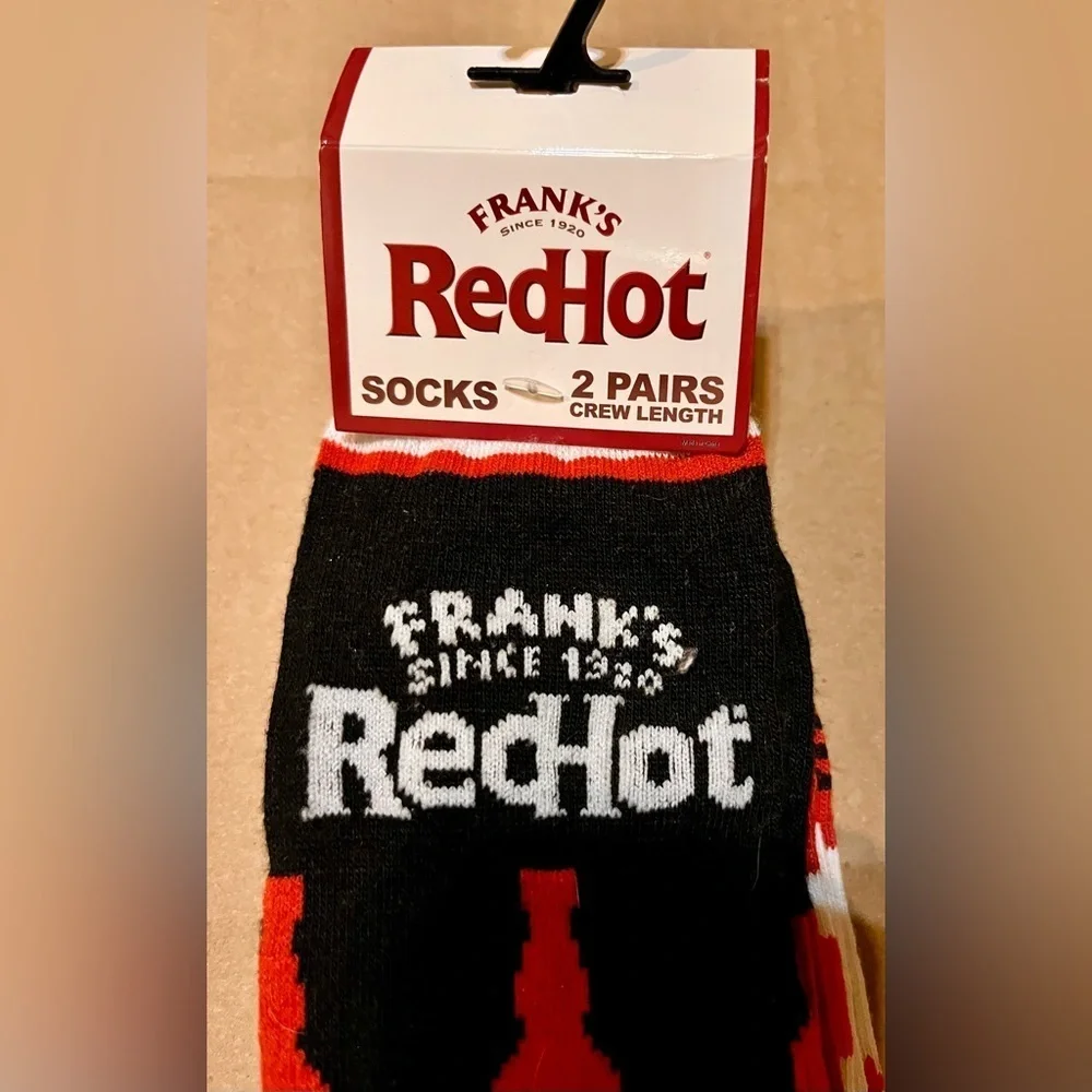 NWT Frank's RedHot Sauce Crew Socks | 2 Pair Pack | Men's Size 8-12 Foodie Gift